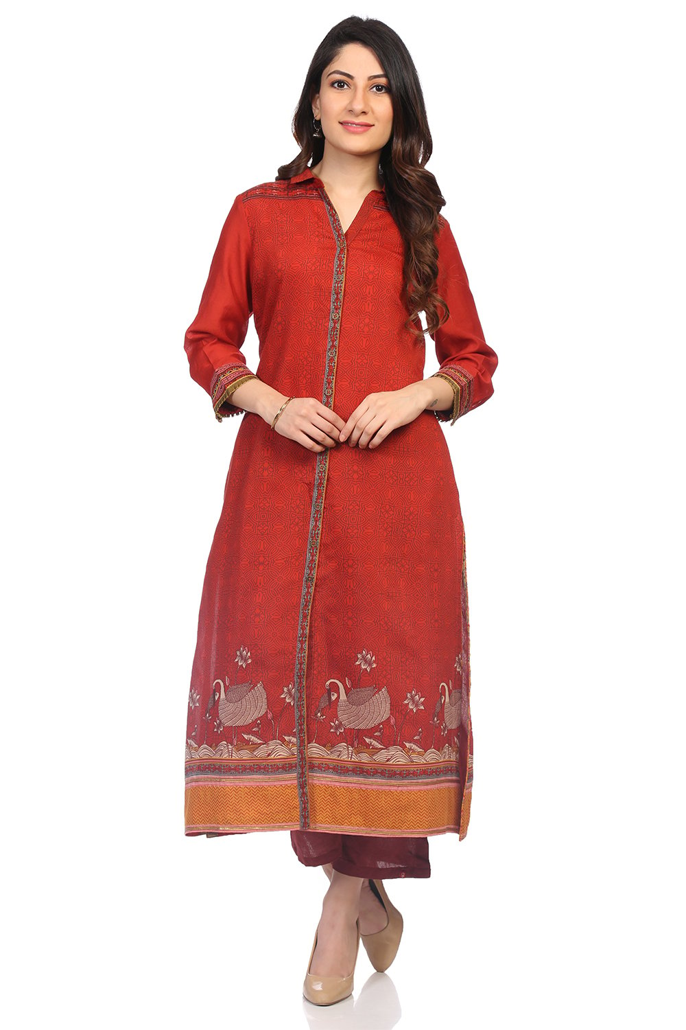 

Rust Art Silk Straight Printed Kurta