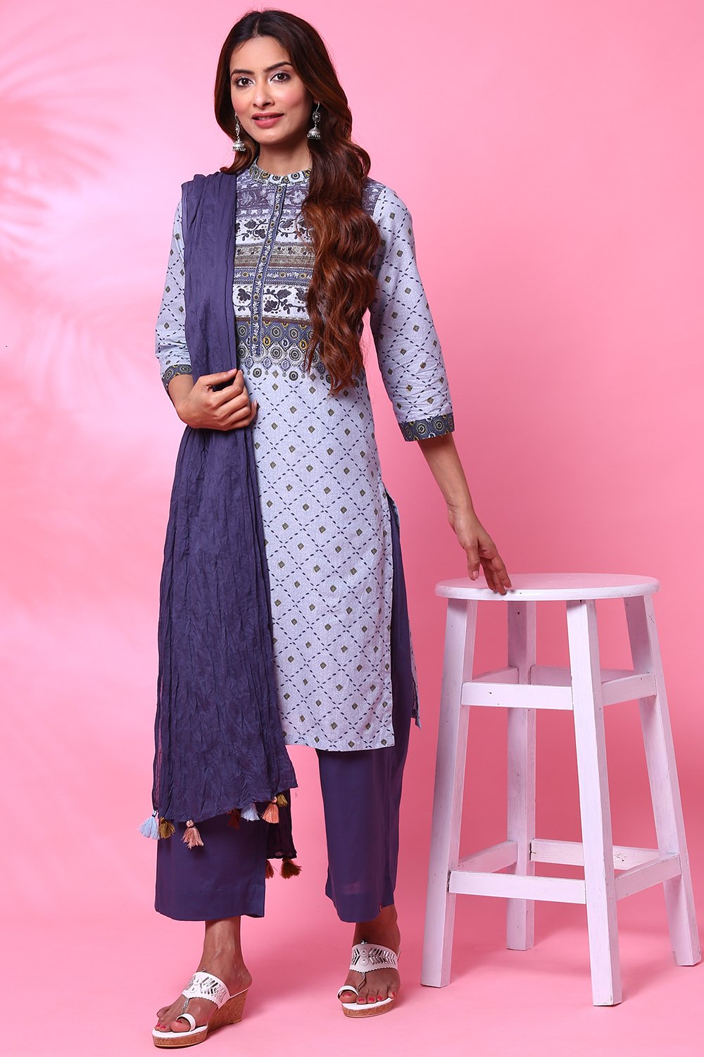 

Blue Cotton Straight Printed Kurta