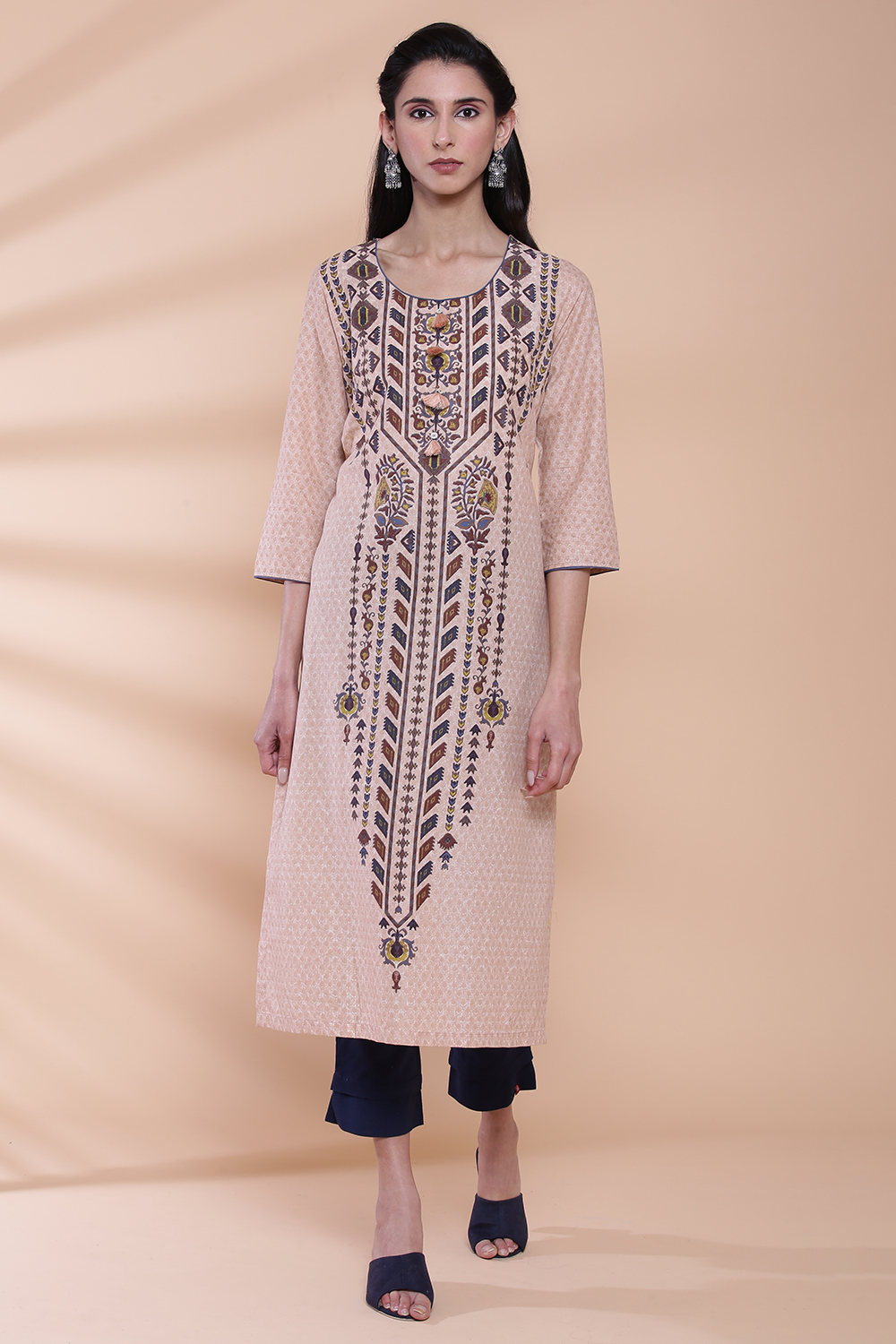 

Peach Cotton Straight Kurta