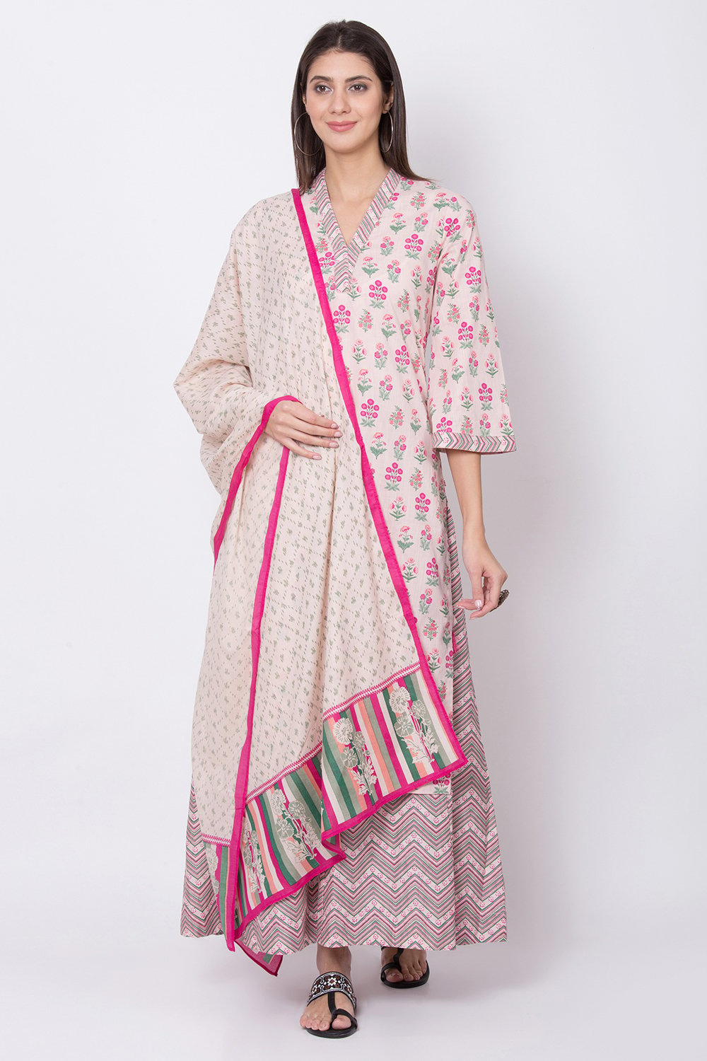 

Peach Cotton Straight Kurta Sharara Suit Set