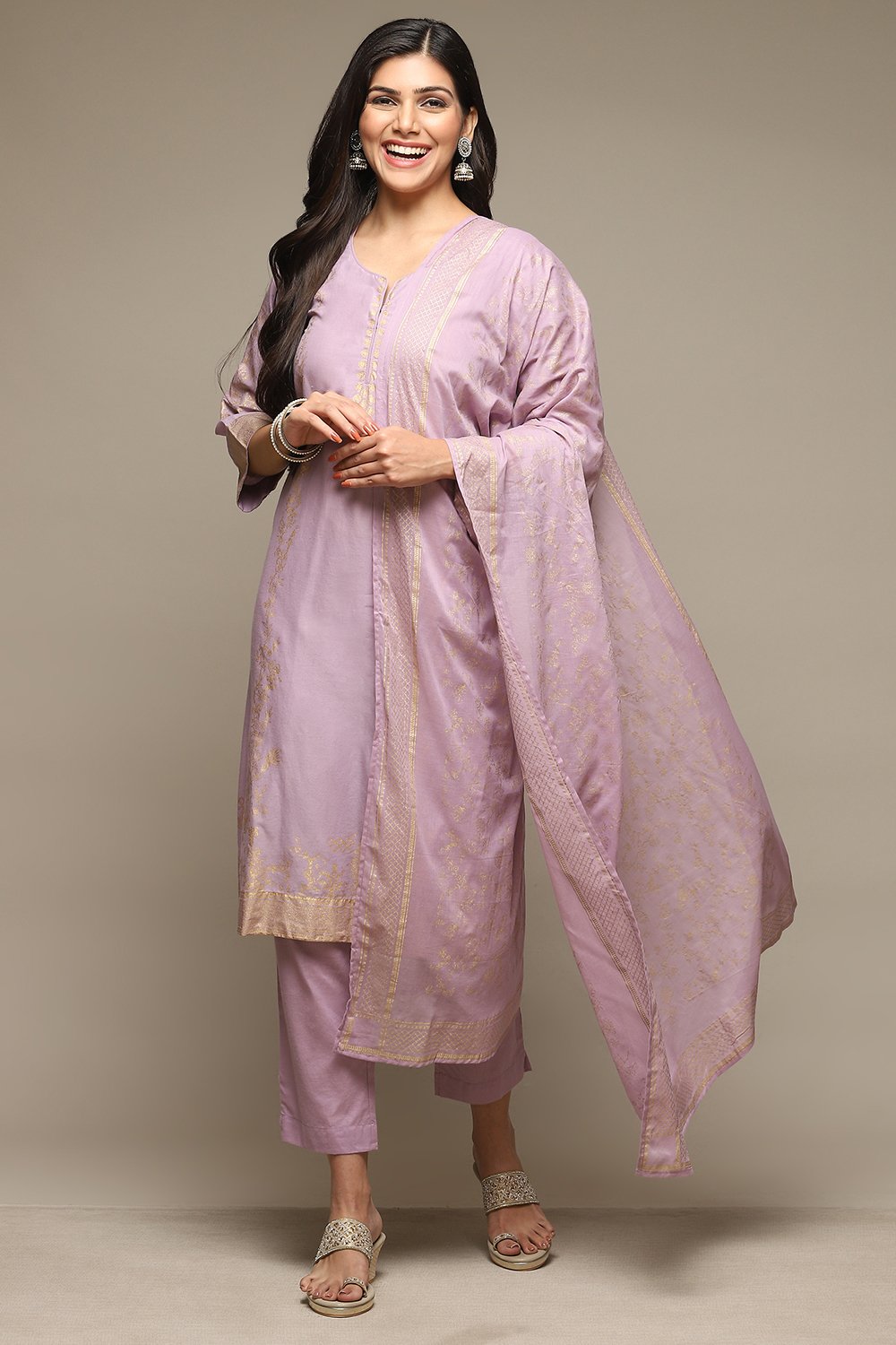 

Lavender Cotton Straight Kurta Pant Suit Set