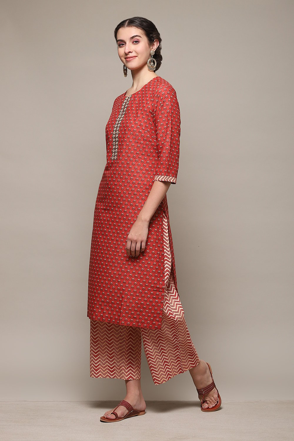 

Red Cotton Straight Kurta Palazzo Suit Set