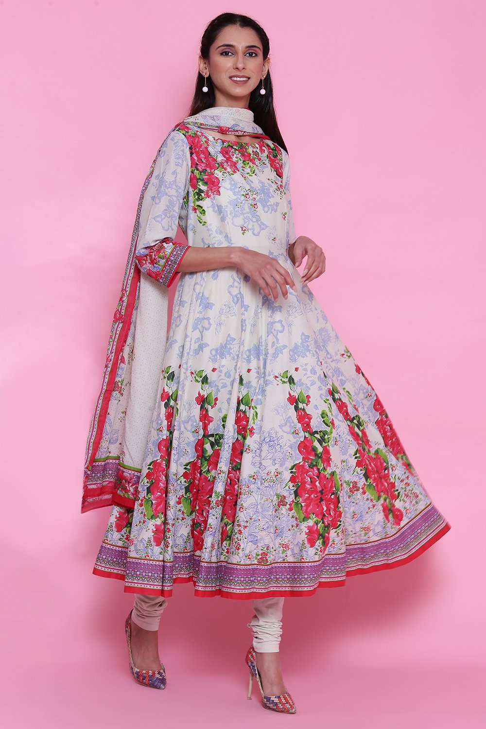 

Cream Cotton Anarkali Kurta Churidar Suit Set