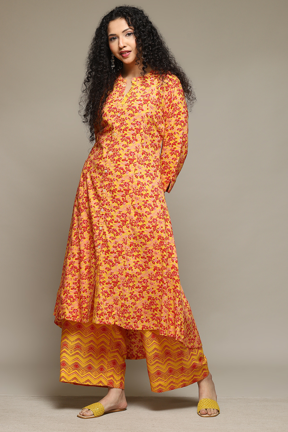 

Mustard Rayon Straight Kurta Palazzo Suit Set