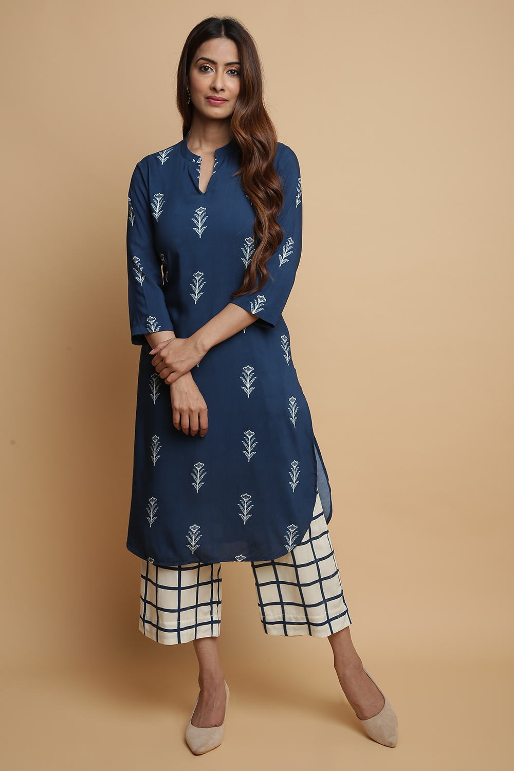 

Navy Rayon Straight Kurta Pants Set