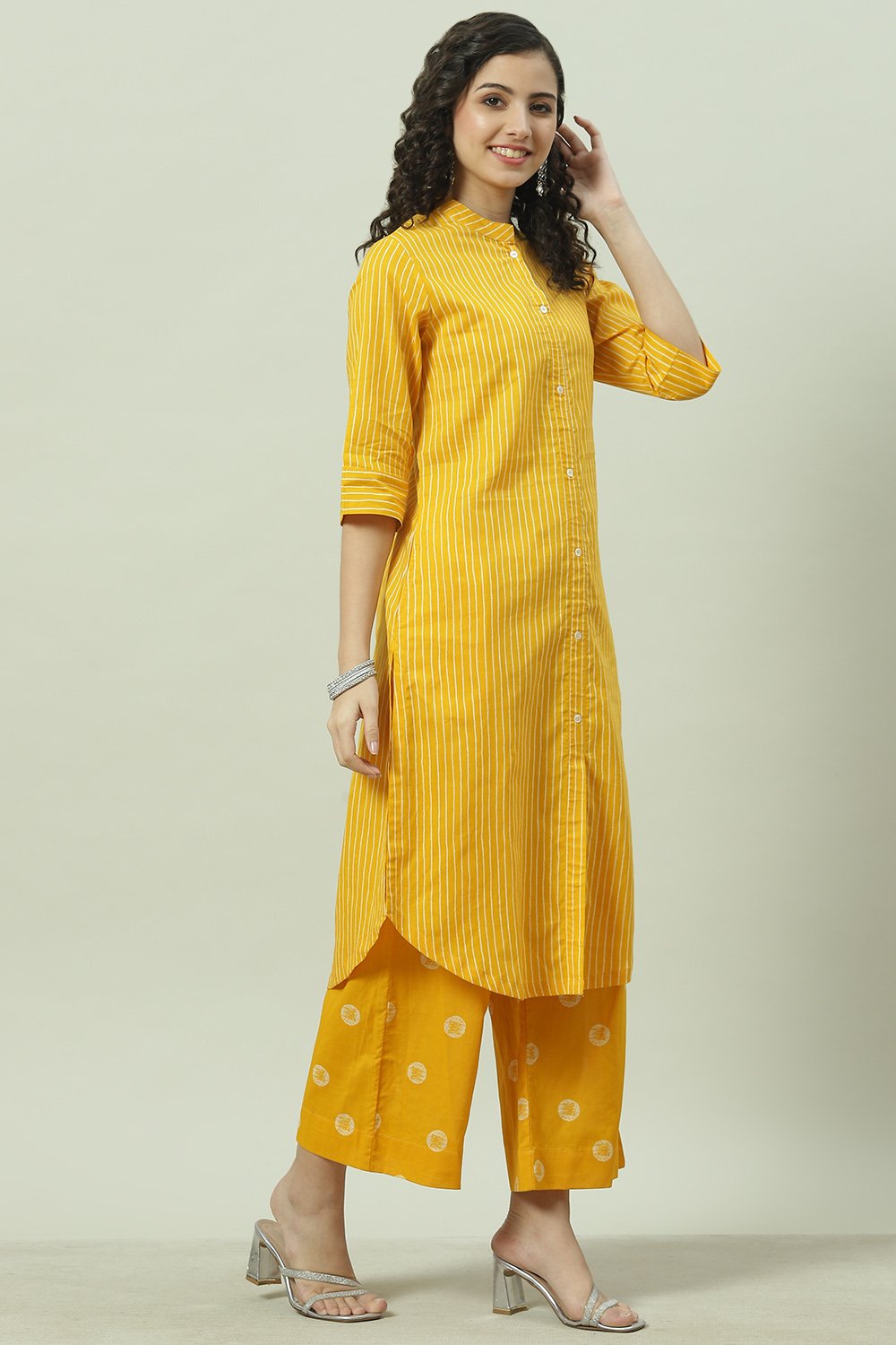 

Mustard Cotton Straight Kurta Regular Pant Suit Set