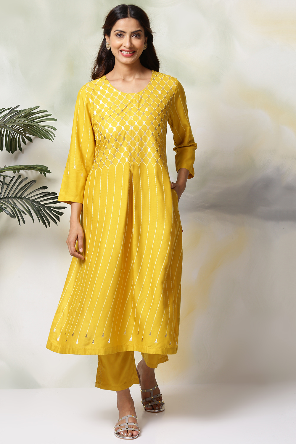 

Mustard Rayon Straight Kurta Pants Set