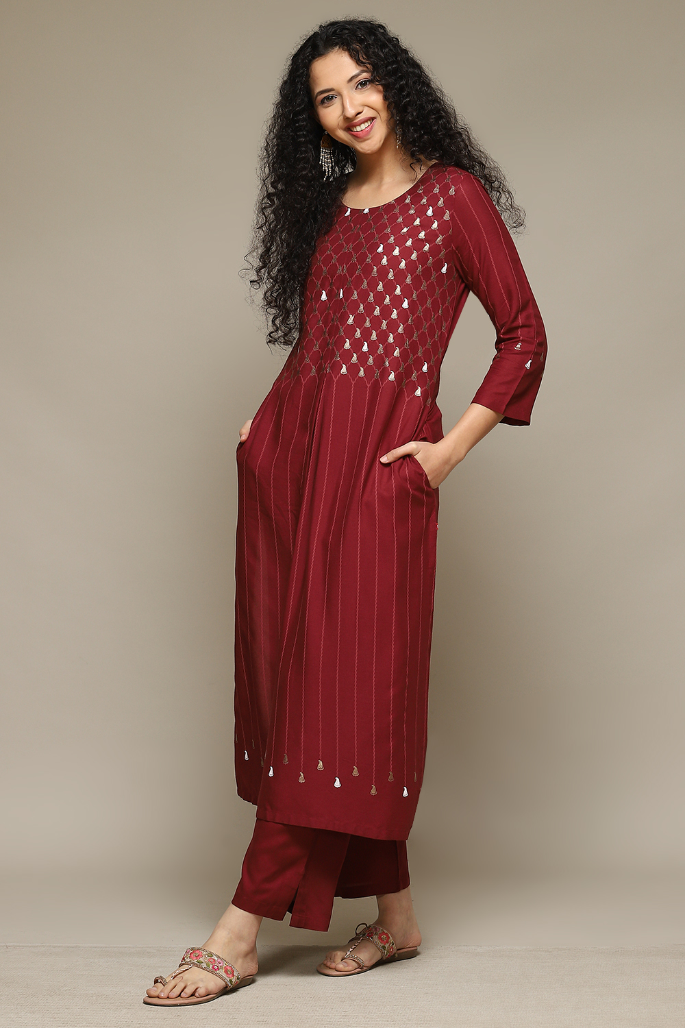 

Maroon Rayon Straight Kurta Pant Suit Set