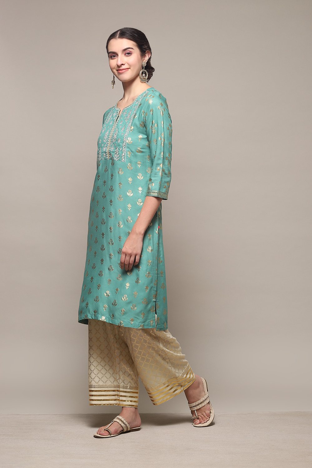 

Green Rayon Straight Kurta Palazzo Suit Set