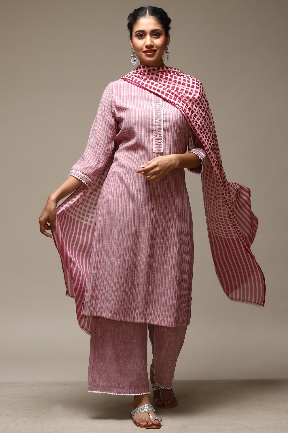 

Magenta Cotton Blend Straight Kurta Palazzo Suit Set