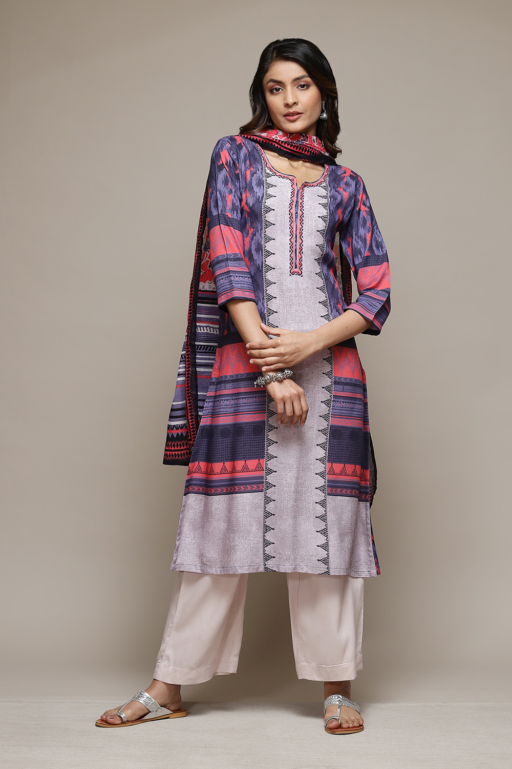 

Indigo Rayon Straight Kurta Palazzo Suit Set