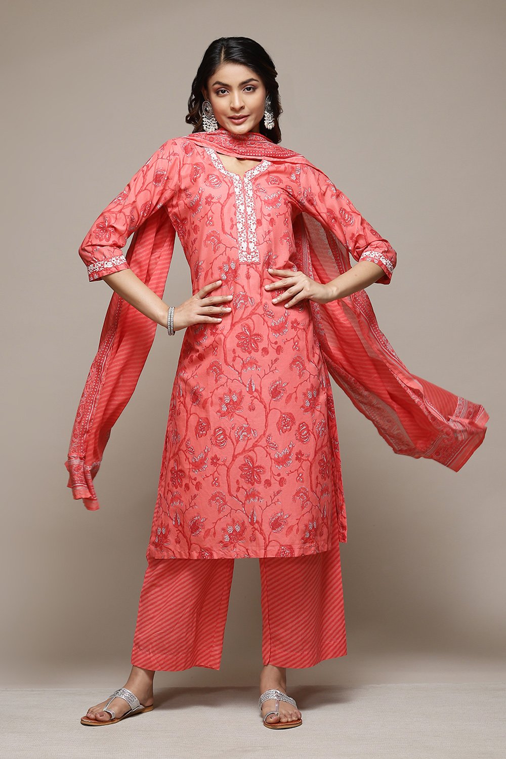 

Coral Cotton Straight Kurta Palazzo Suit Set