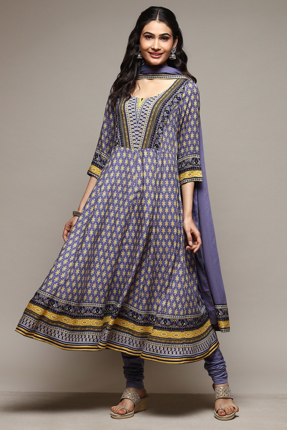 

Blue Rayon Anarkali Kurta Churidar Suit Set