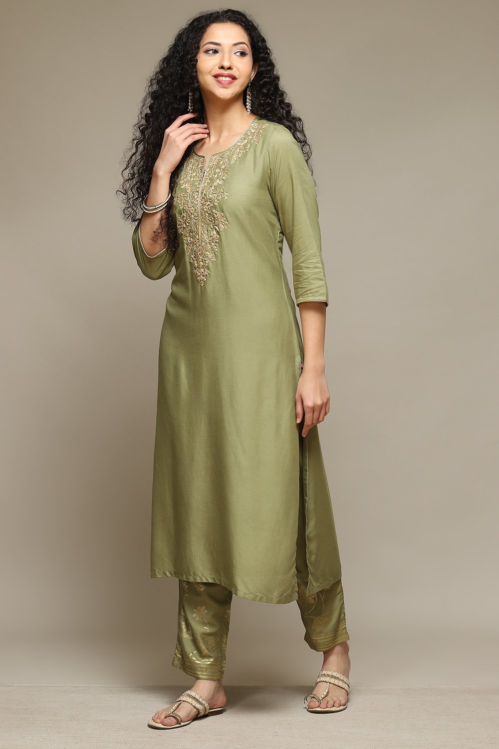 

Sap Green Rayon Straight Kurta Palazzo 2 Piece Set