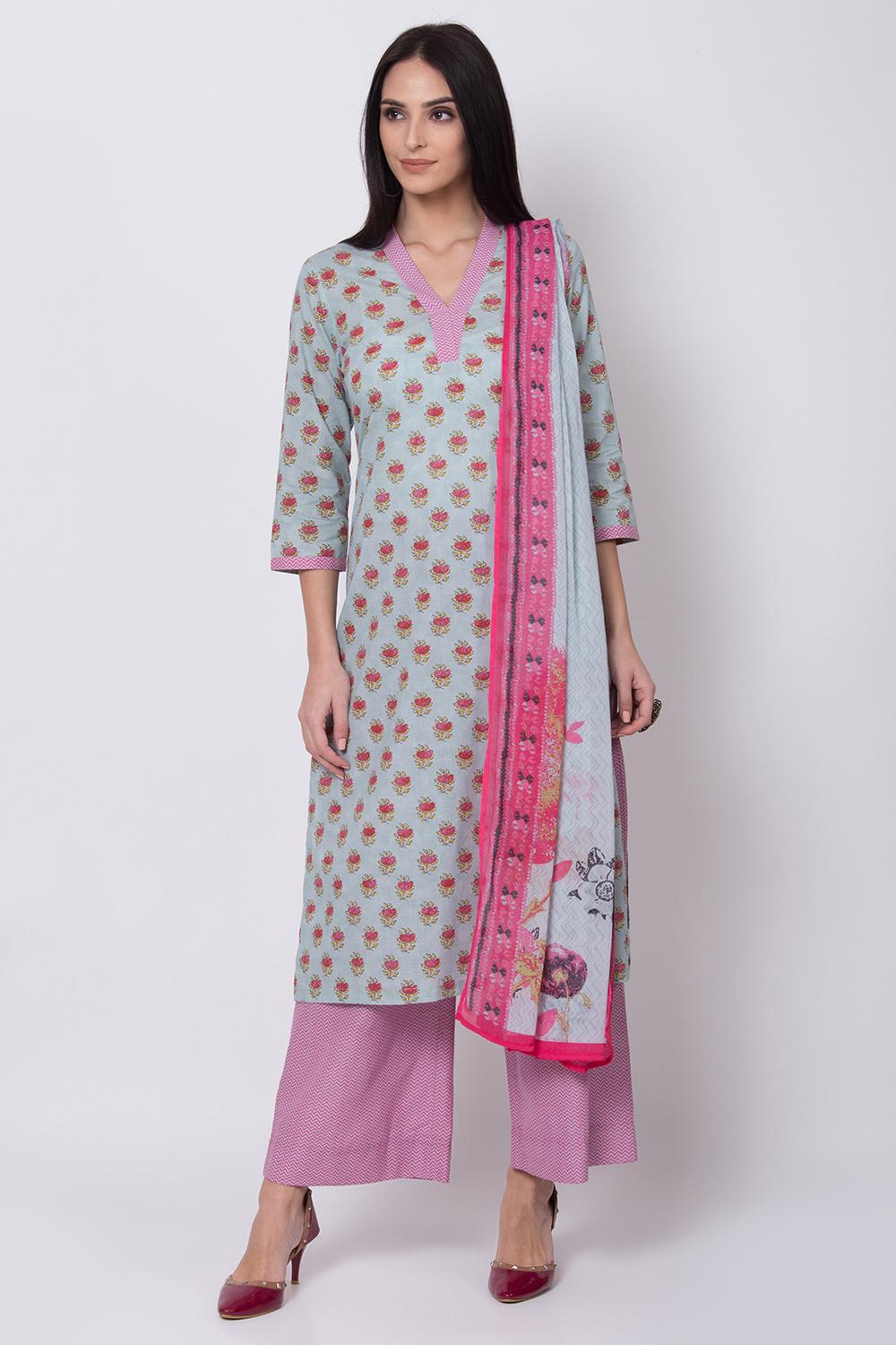 

Sky Blue Straight Kurta Palazzo Suit Set