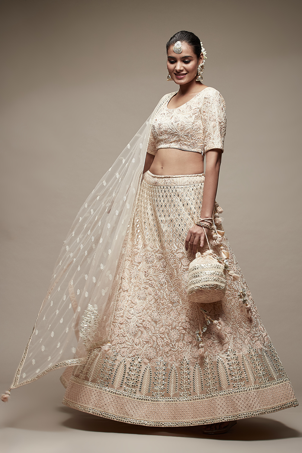 

Beige Nylon Lehenga Set