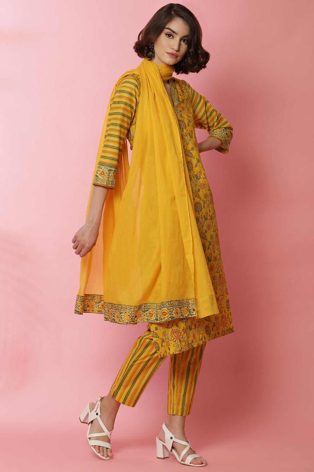 

Mustard Cotton Straight Kurta Slim Pant Suit Set