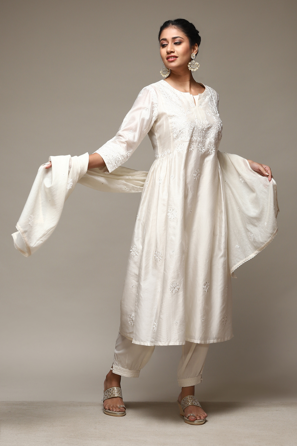 

Ivory Cotton Blend Layered Kurta Suit Set