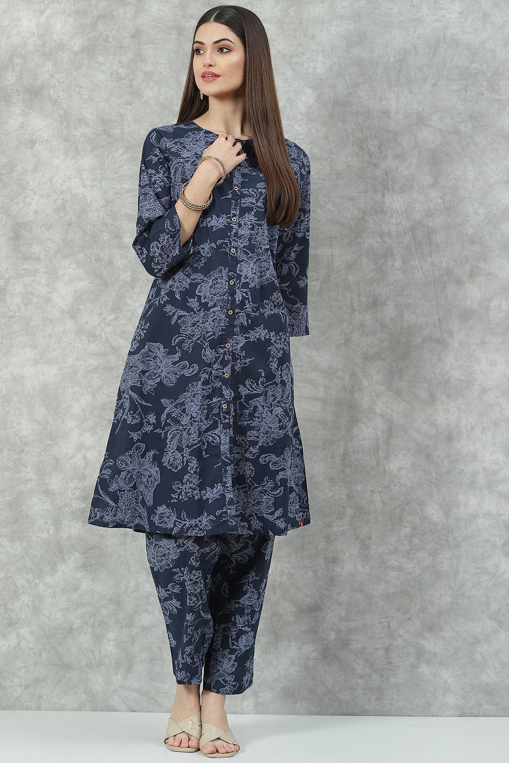 Buy online Indigo Rayon Straight Kurta Palazzo Suit Set for womens ...