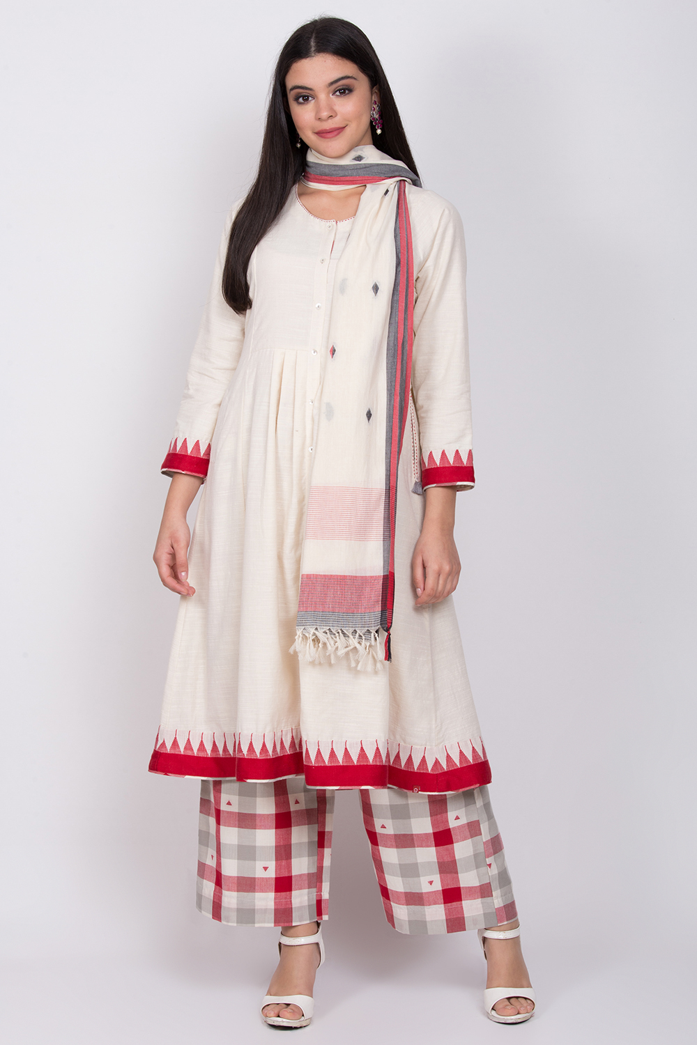 

Ivory Eco Cotton Front Open Kurta Palazzo Suit Set