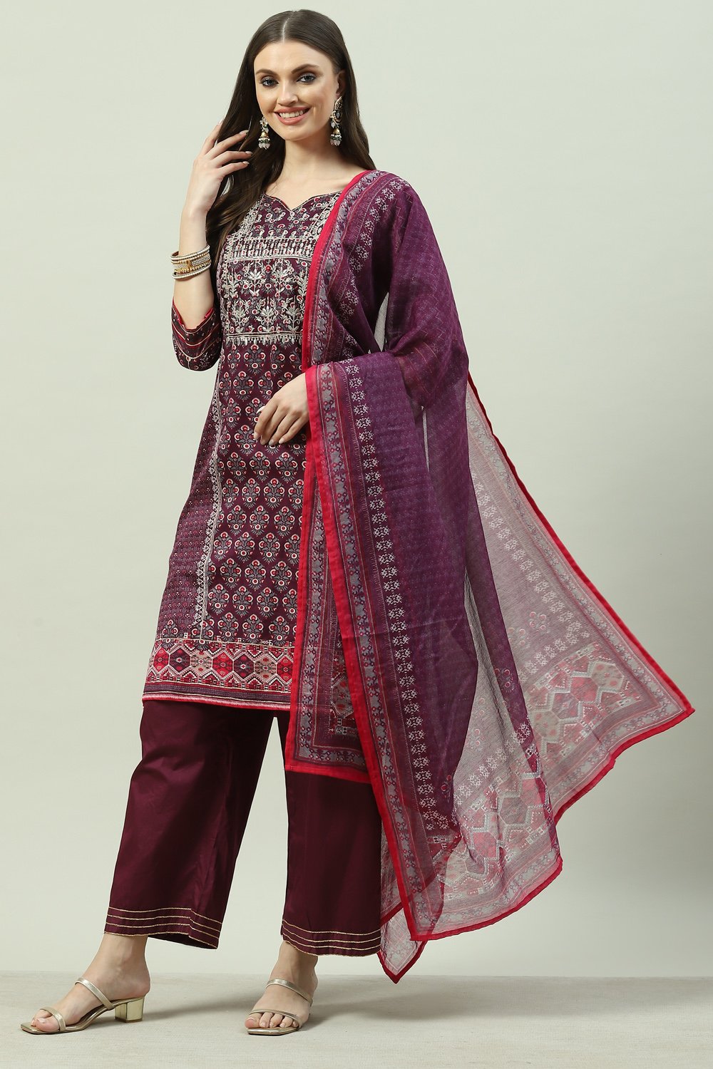 Buy online Red Art Silk Straight Suit Set for women at best price ...