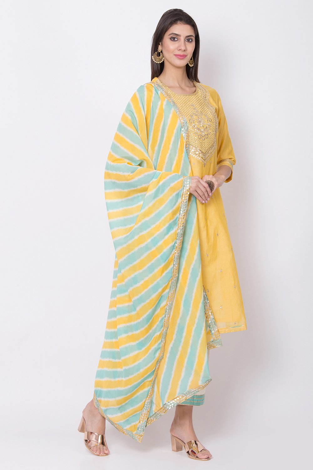 

Yellow Art Silk Straight Kurta Palazzo Suit Set