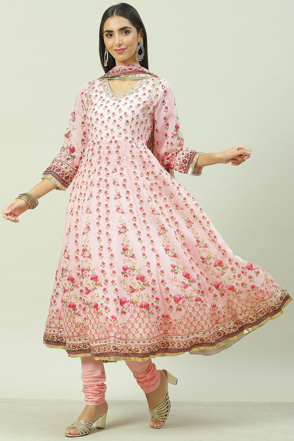 

Pink Straight Kurta Churidar Suit Set