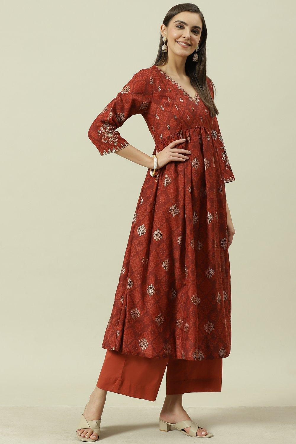 Buy online Rust Printed Anarkali Suit Set for women at best price ...