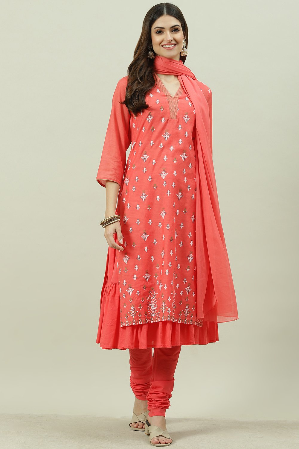 

Coral Printed Layered Kurta Churidar Suit Set