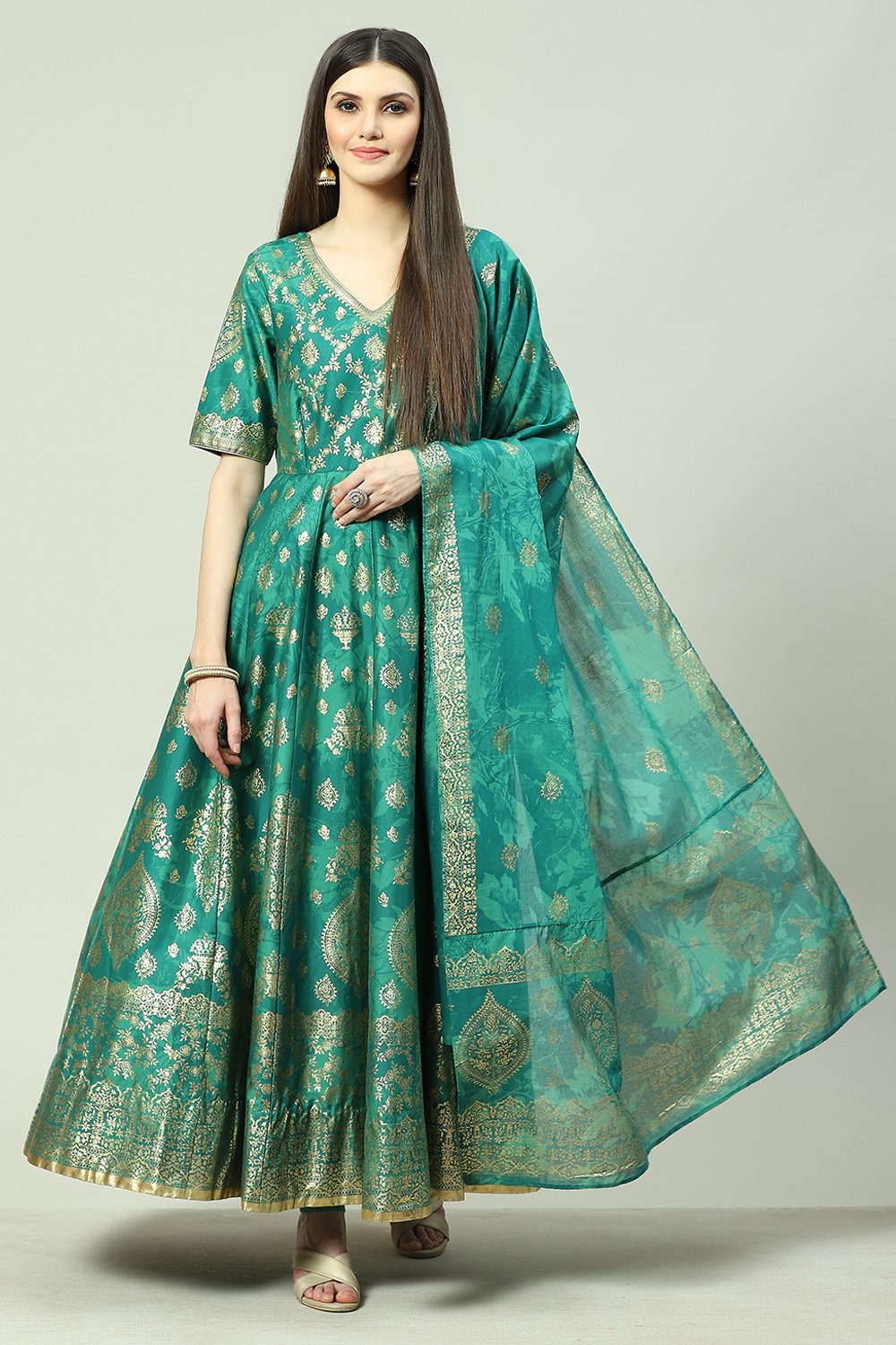 

Green Anarkali Kurta Churidar Suit Set