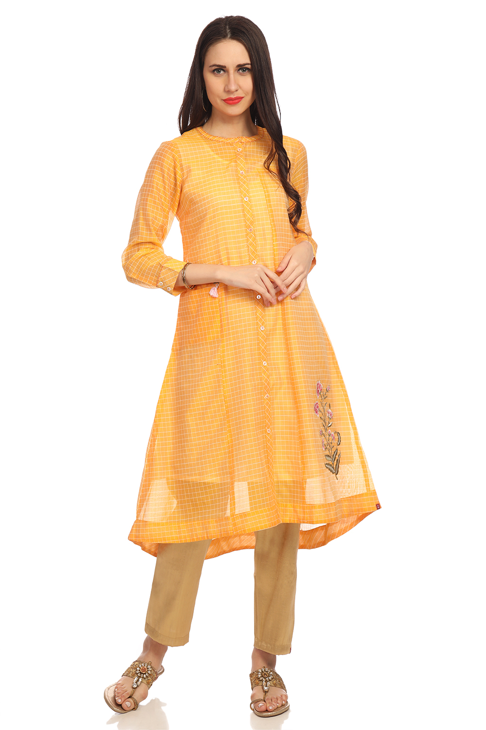 

Yellow A-Line Art Silk Yarndyed Kurta