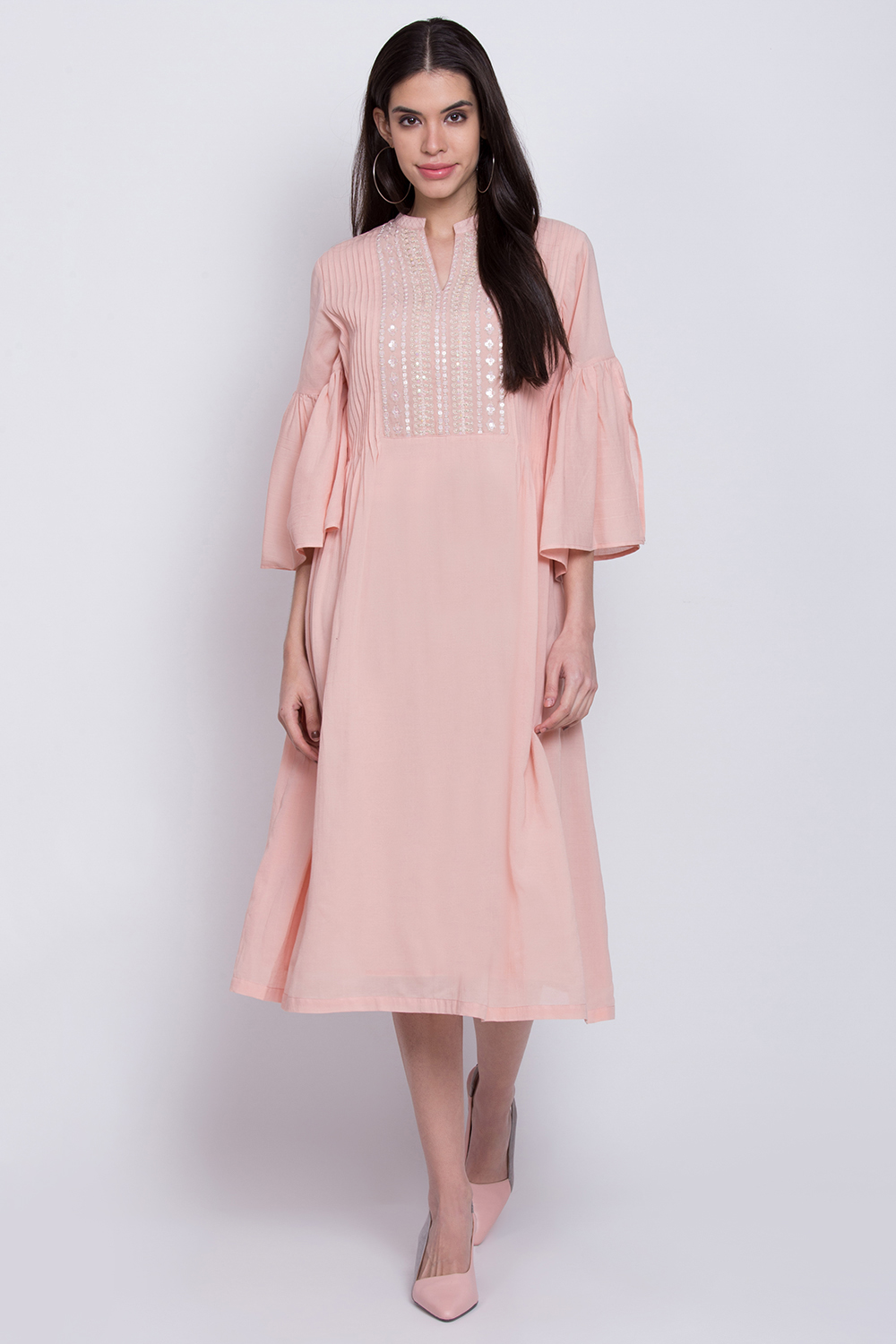 

Peach Viscose Cotton A-Line Kurta