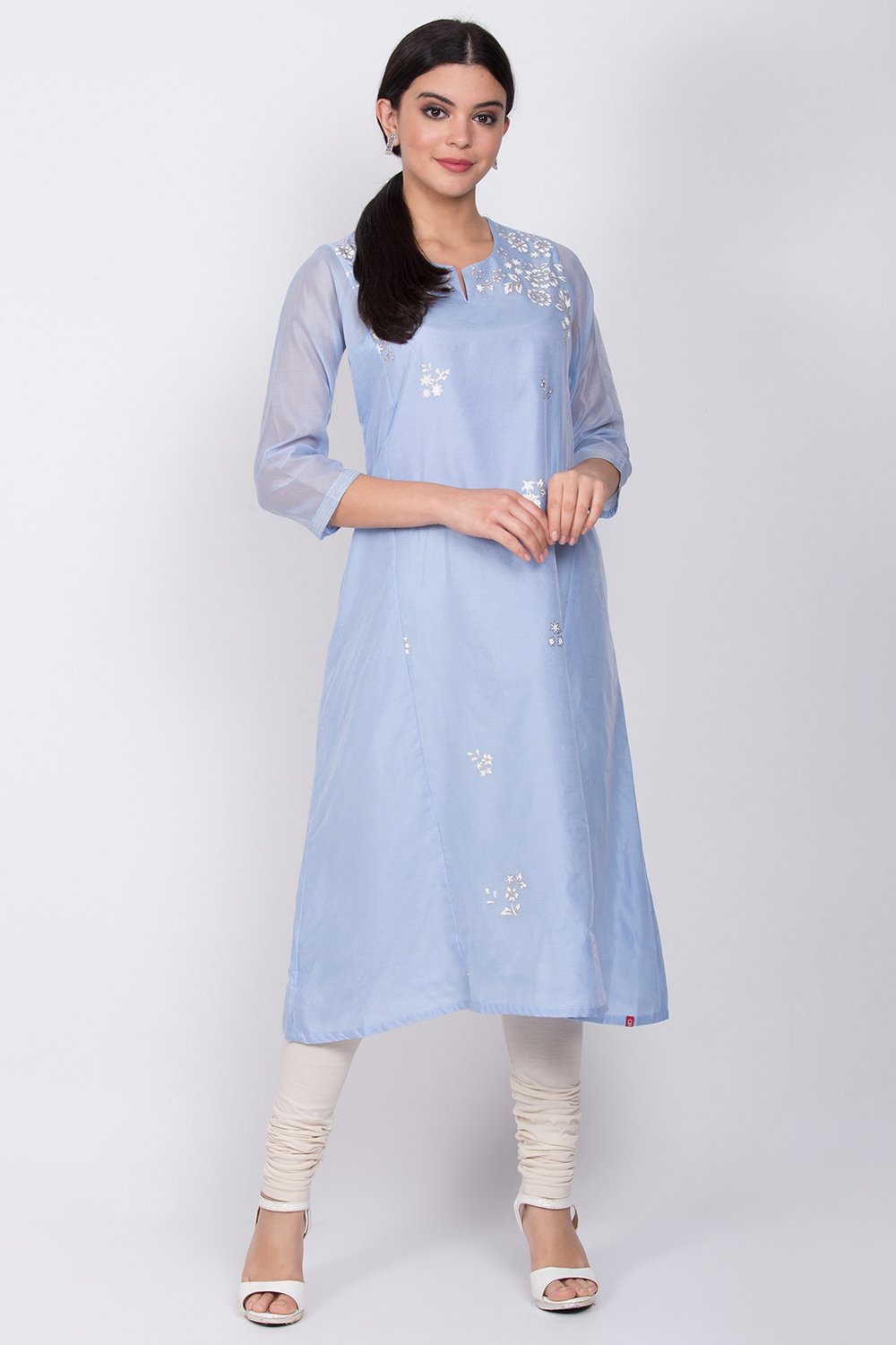 

Blue Poly Cotton Straight Kurta