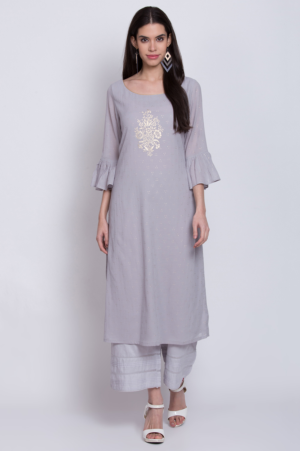 

Grey Viscose Cotton Straight Printed Kurta