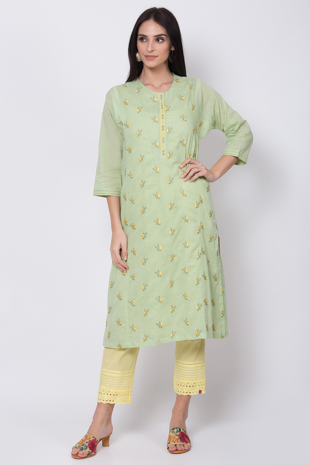 

Sap Green Cotton Straight Kurta