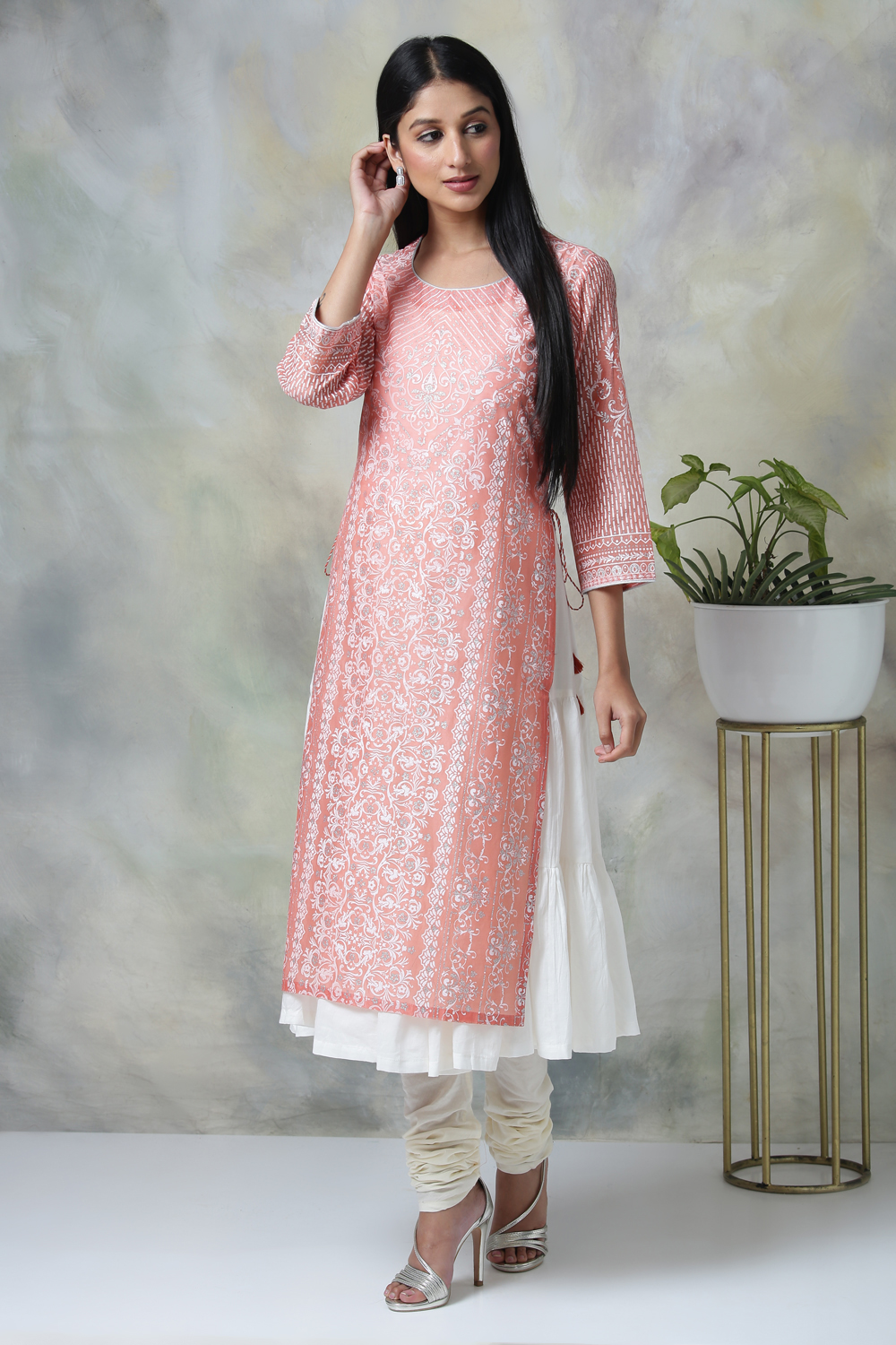 

Peach Cotton Double Layered Printed Kurta