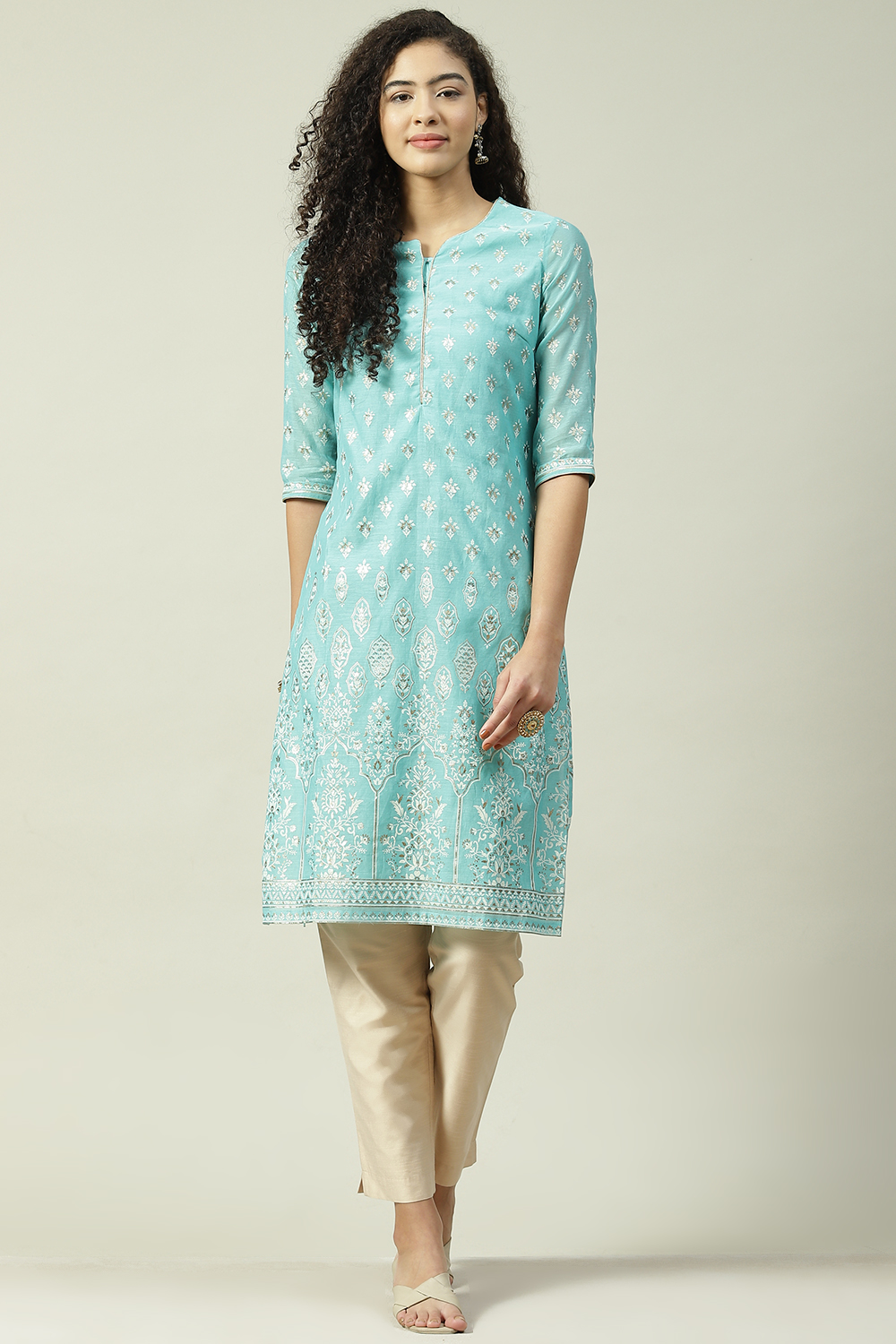 

Turquoise Art Silk Straight Kurta, Turq