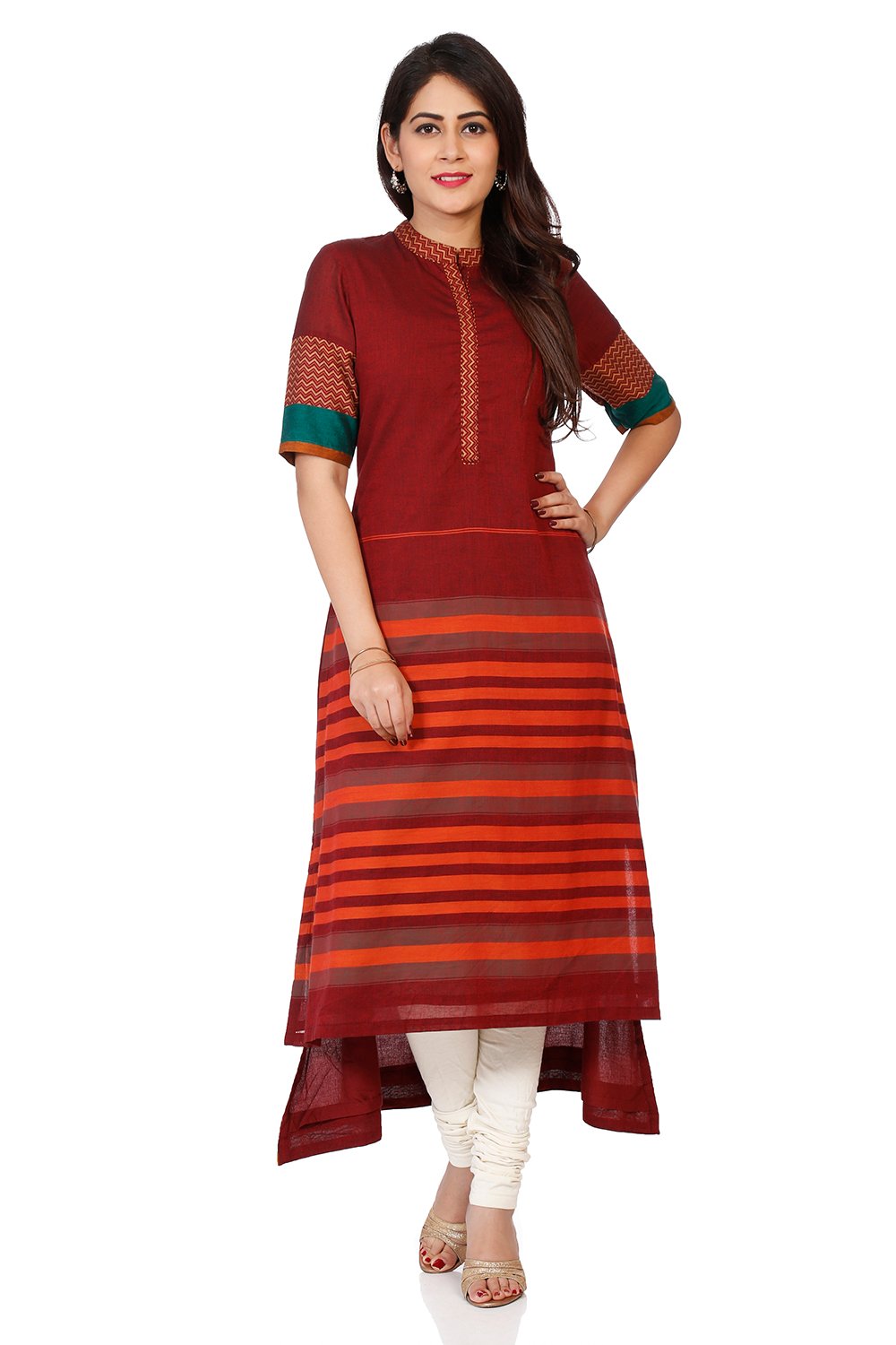 

Maroon Cotton A-Line Printed Kurta