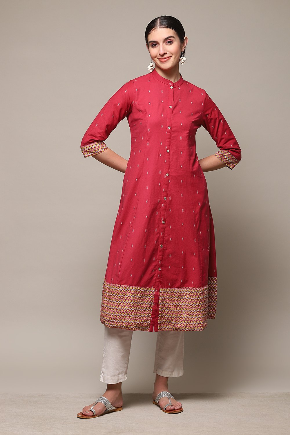 

Rust Cotton Blend A-Line Printed Kurta