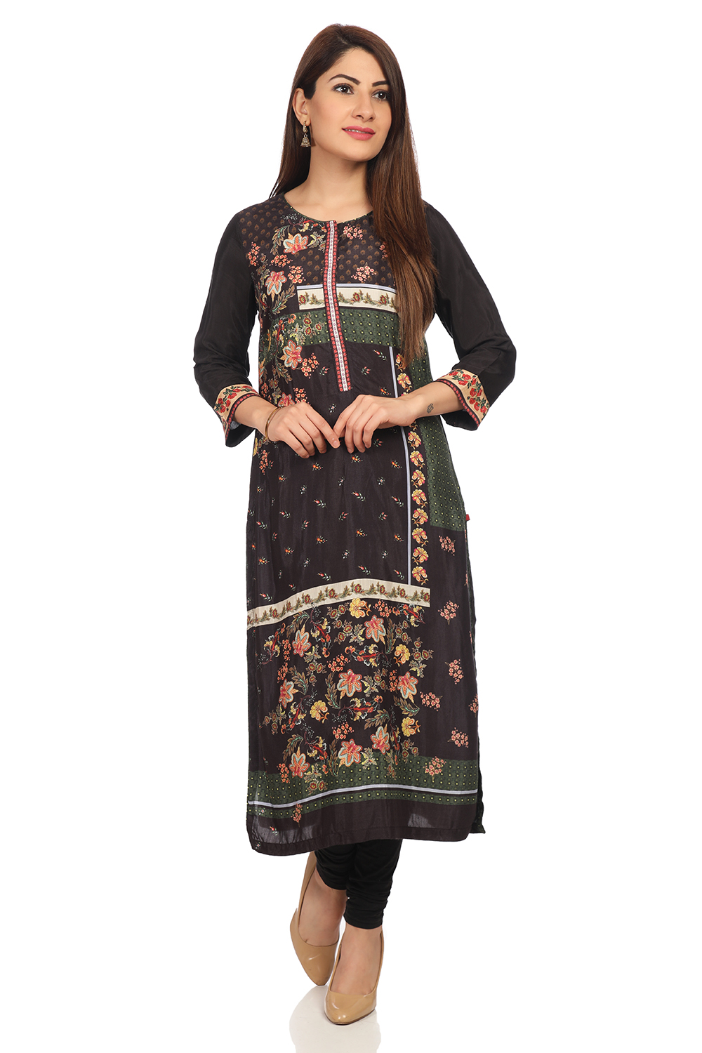 

Black Straight Viscose Printed Kurta