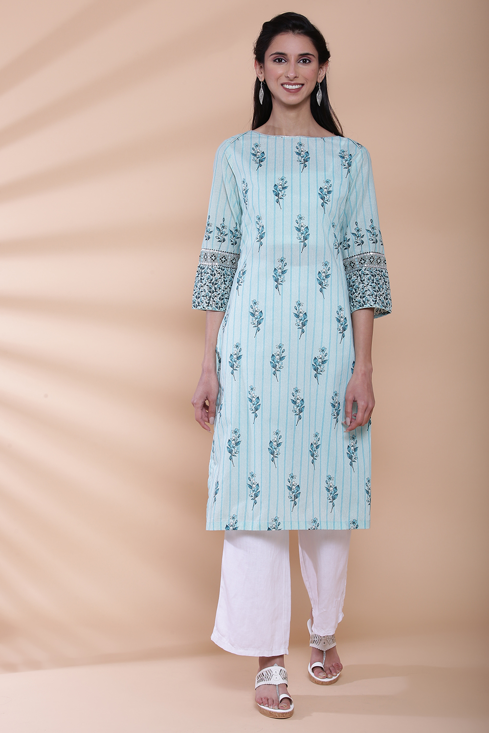 

Turquoise Cotton Straight Kurta