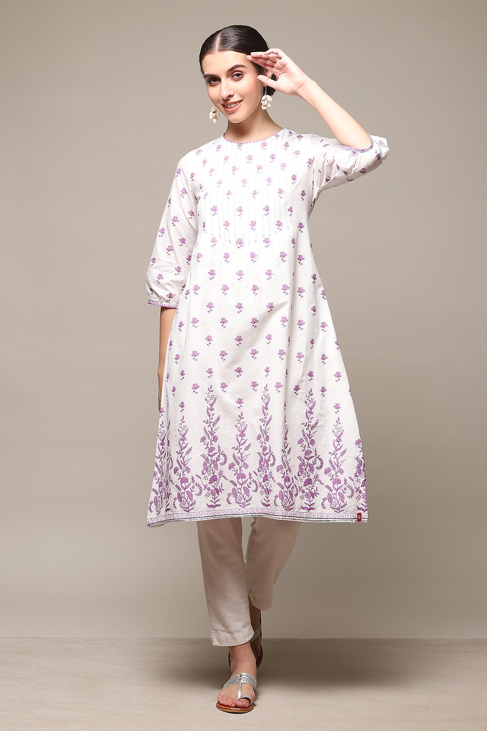 

Lavender Cotton Straight Printed Kurta