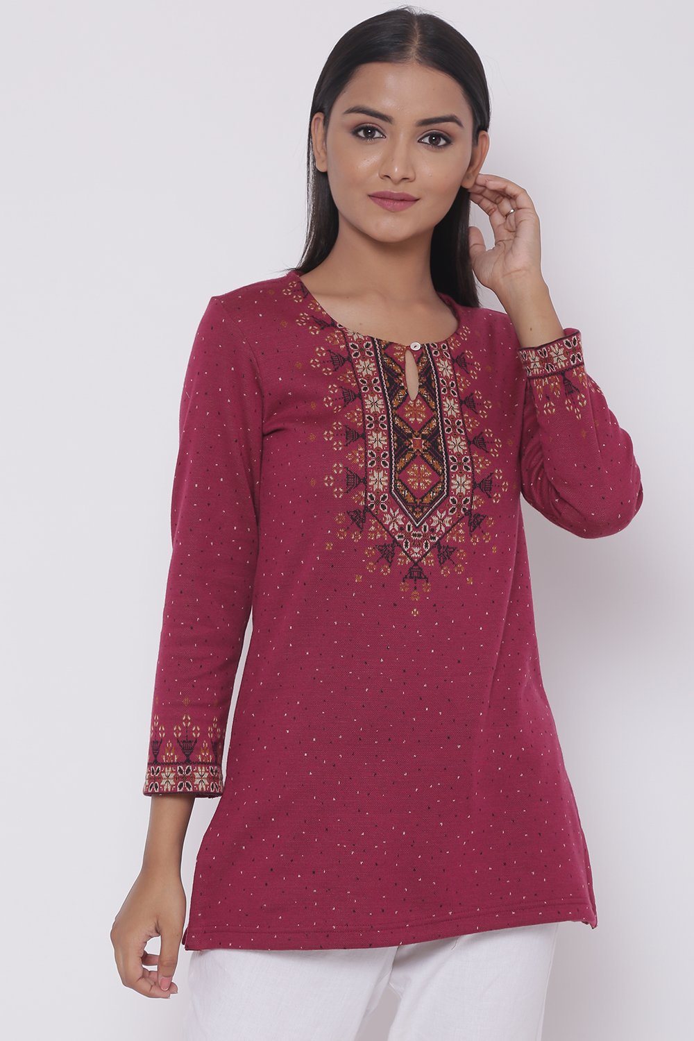 

Pink Woolen Short Yarndyed Kurti