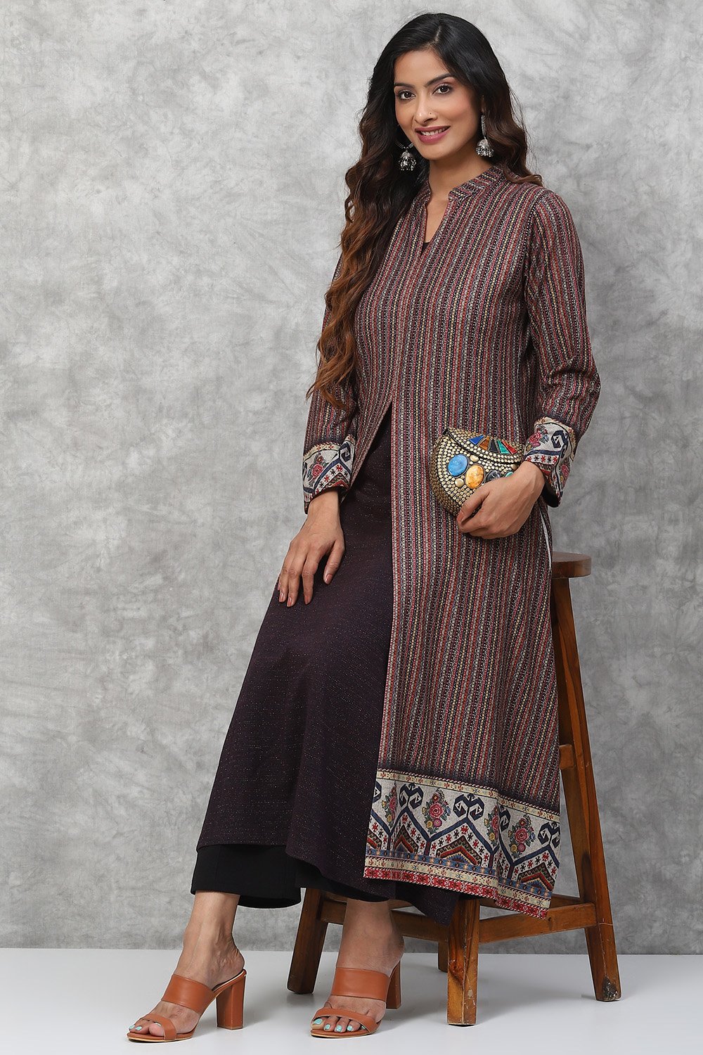 

Dark Plum Flared Acrylic Kurta, Brown