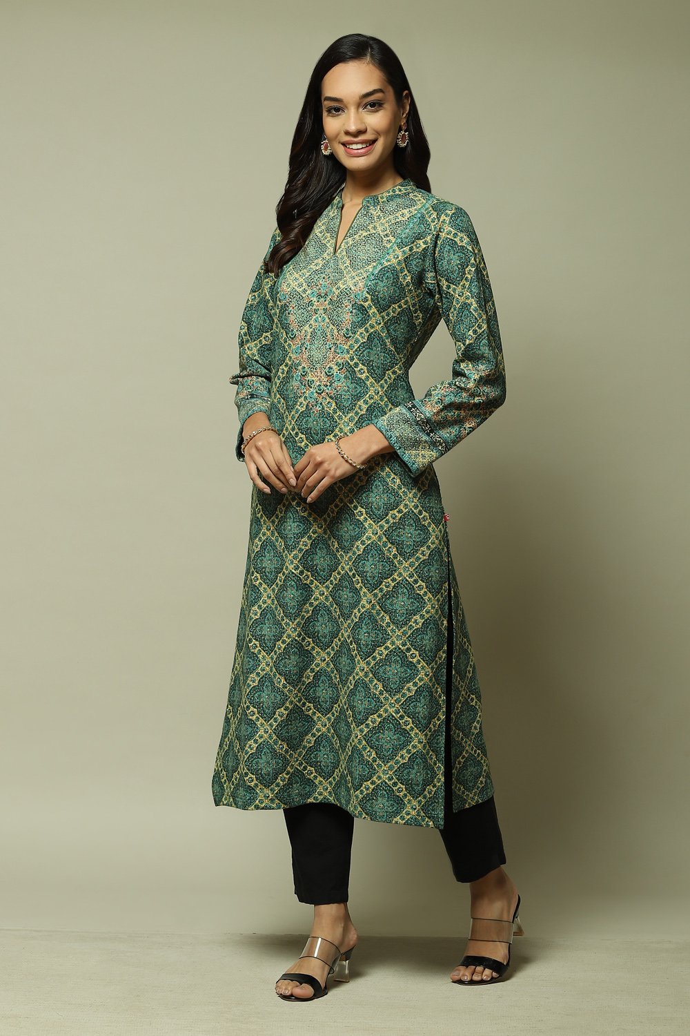 

Green Acrylic Straight Printed Kurta