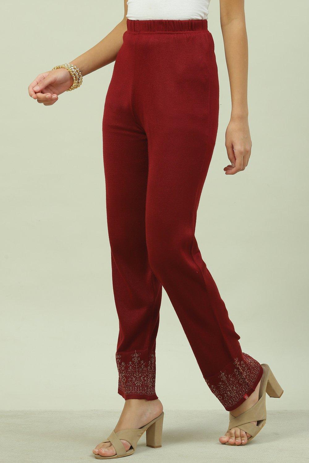 Buy Maroon Solid Velvet Trousers Online  Libas