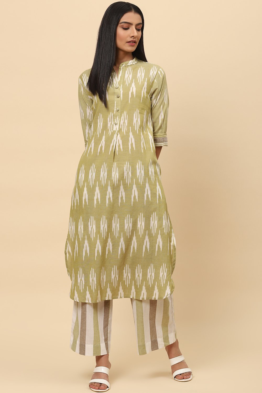 

Clay Mint Cotton Straight Fusion Printed Kurta Set