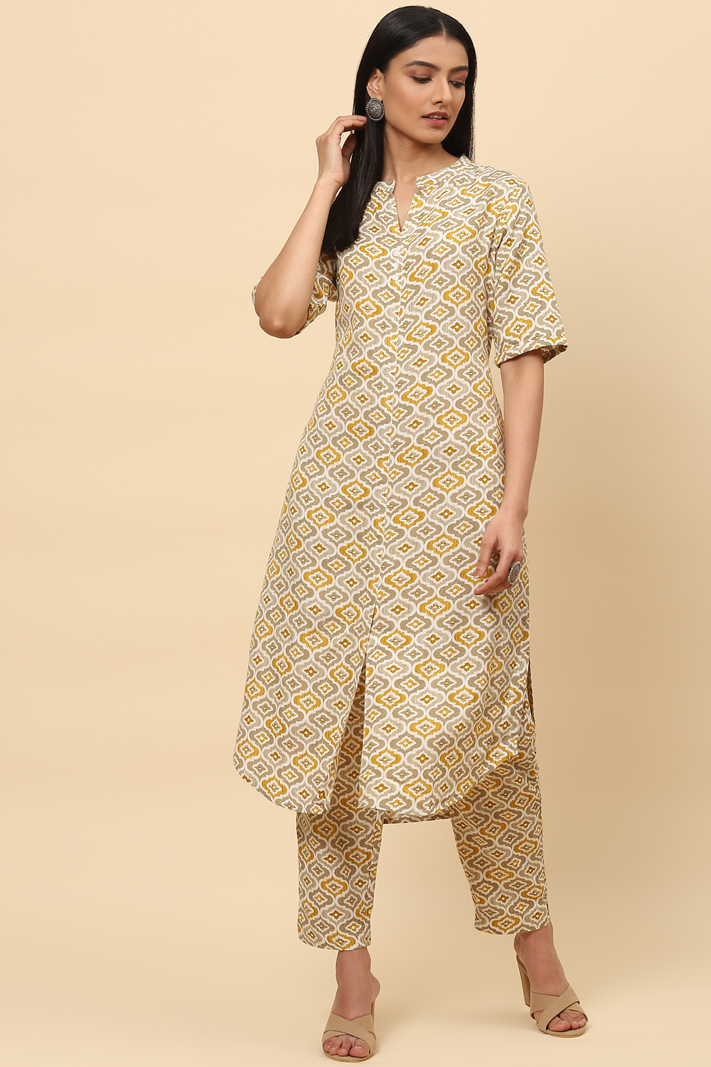 

Mud Ochre Rayon Fusion Printed Kurta Set