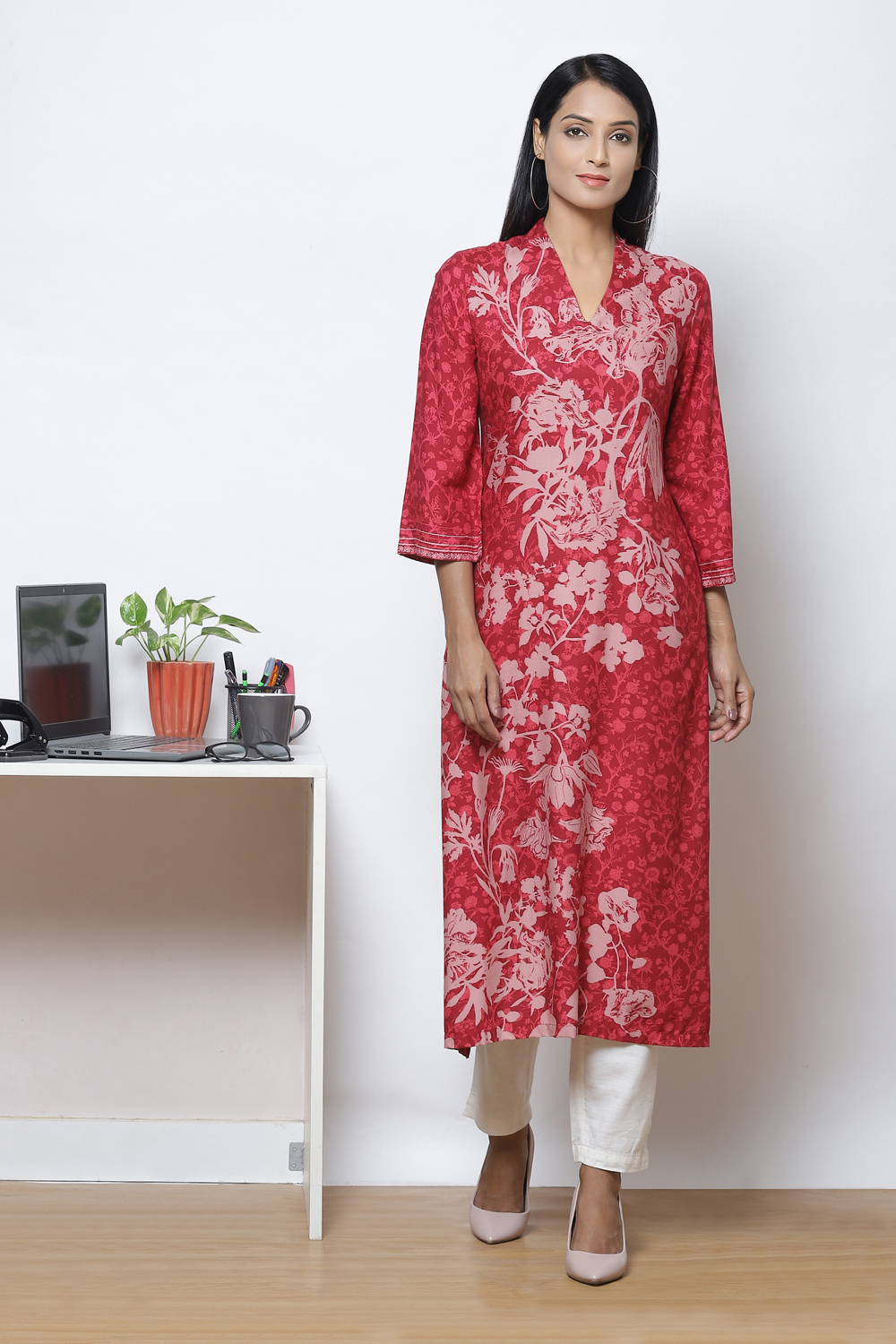 

Red Straight LIVA Printed Kurta