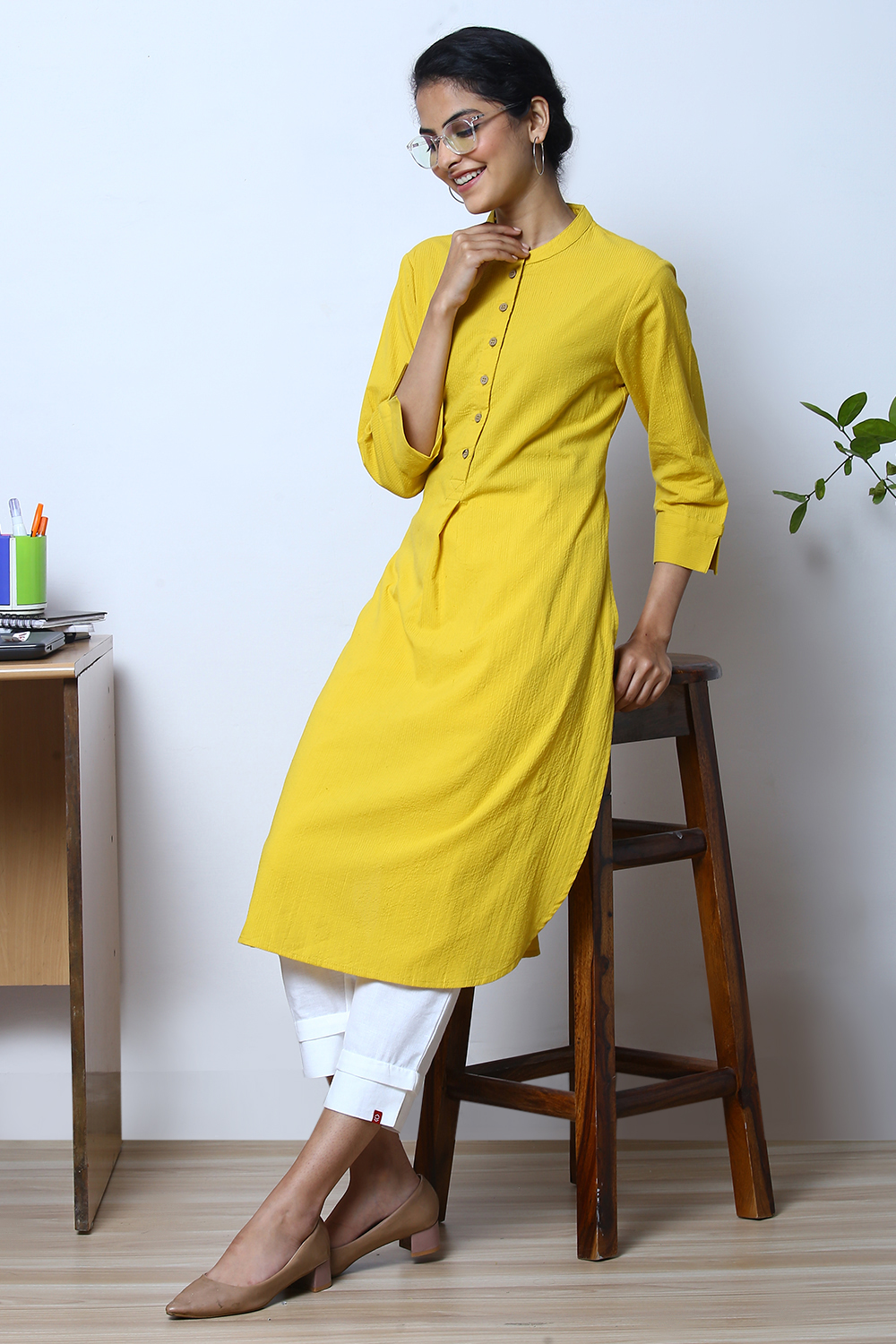 

Mustard Cotton Yarndyed Kurta